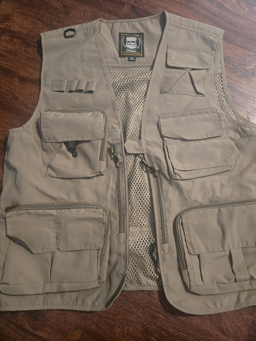 PCH Mens 2XL Khaki Utility Vest Multi Pocket Fishing Hunting Shooting Mesh Back